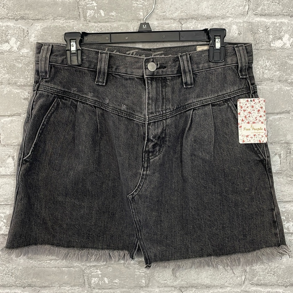 Free People Black Washed Denim Mini Skirt